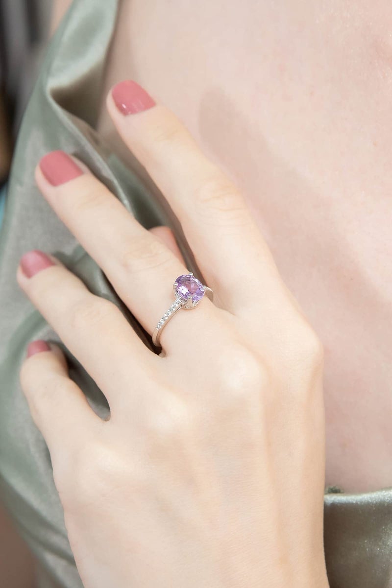 GemStar USA Sterling Silver Amethyst and White Topaz Oval Crown Ring, Size 9 - Image 4